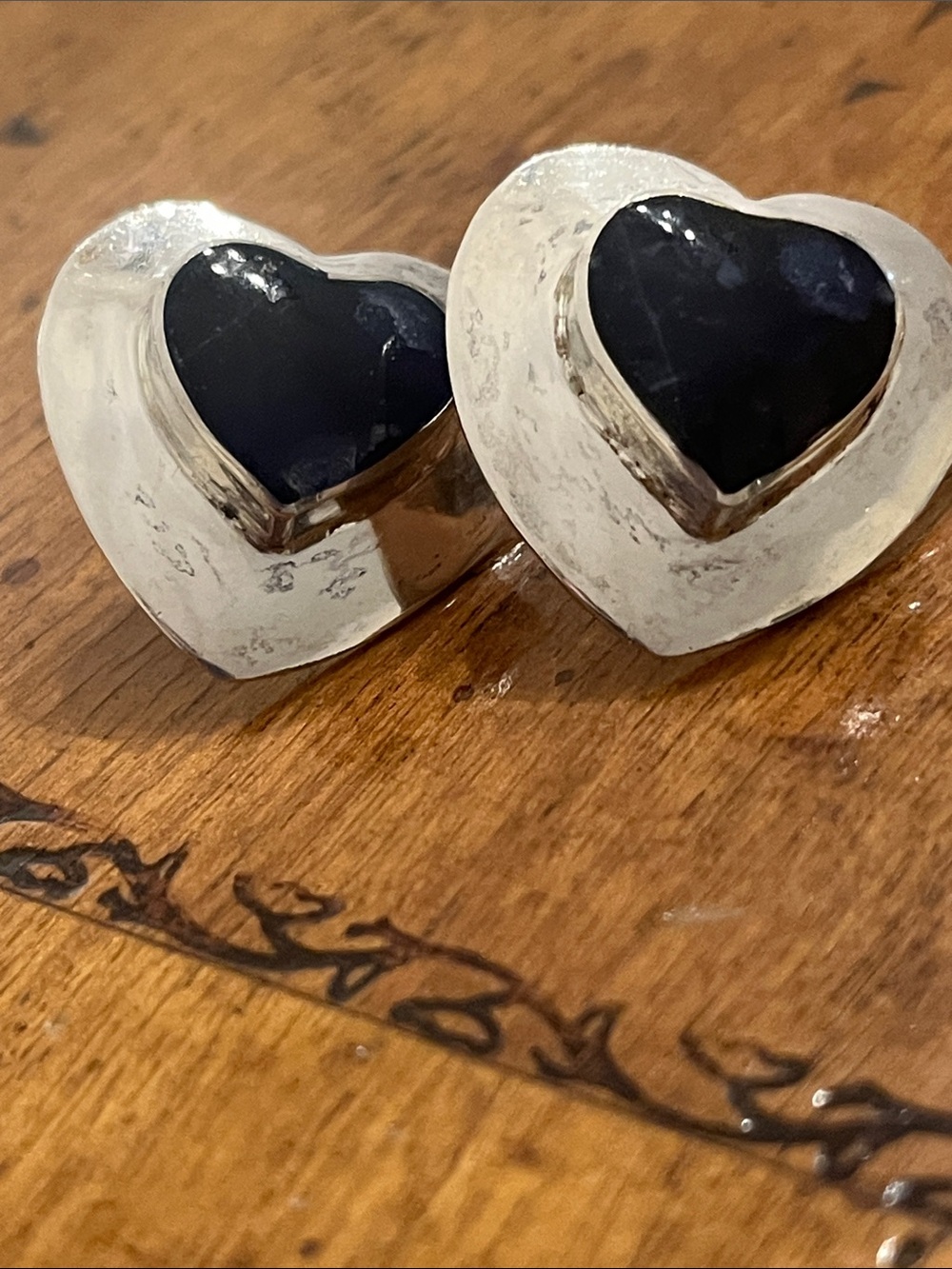 Vintage Los Ballesteros Sterling Silver Lapis Lazuli Heart Earrings